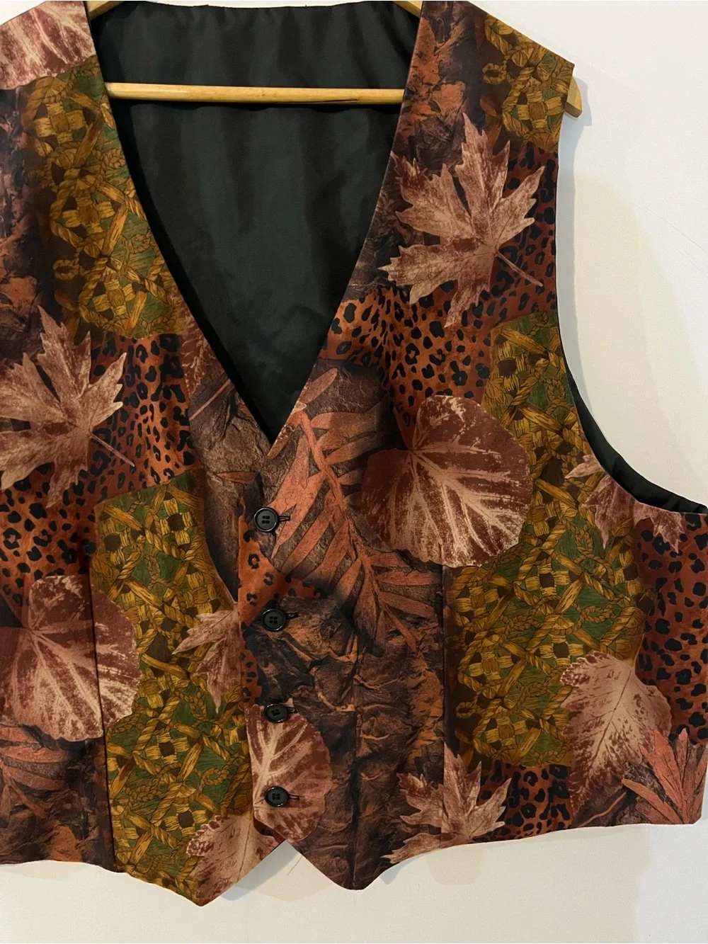 Vintage Autumn Leaf Print Tailored Suit Waistcoat Men Vest Size 56R Plus